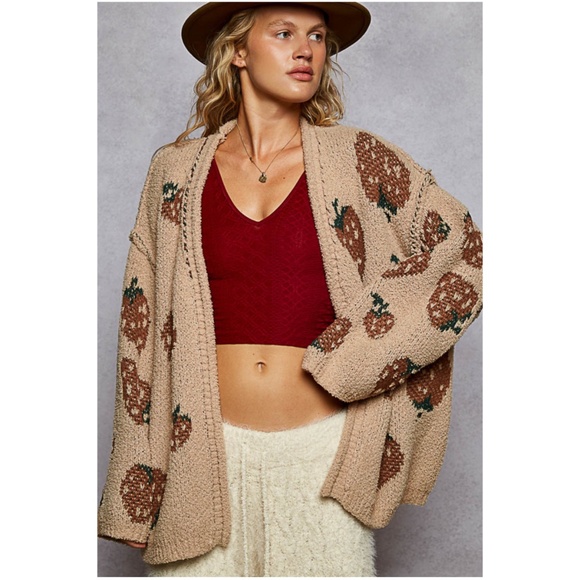POL Strawberry Print Open Front oversized Cardigan - Picture 1 of 10